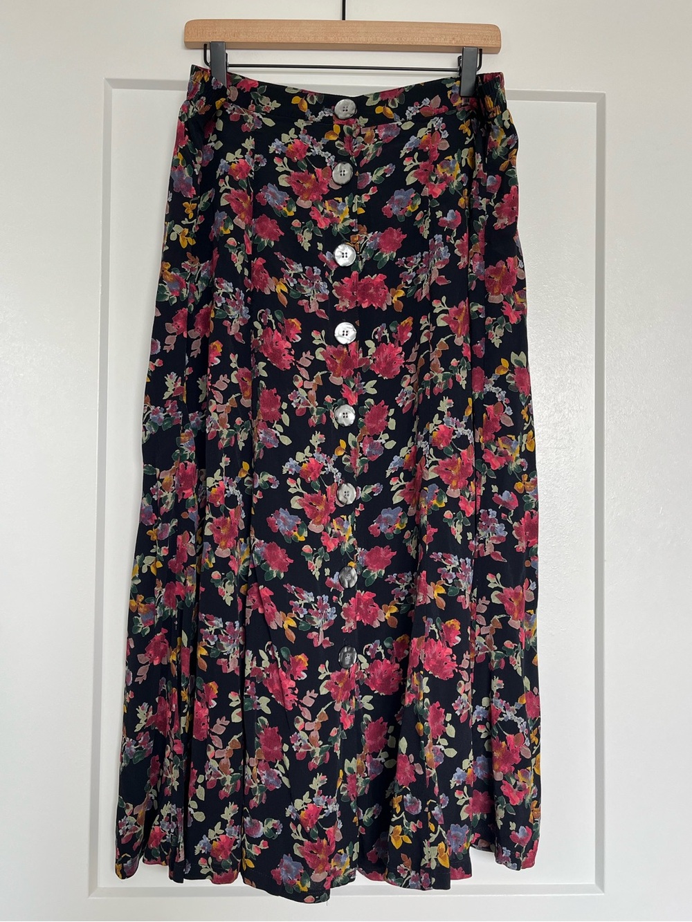 Vintage Casual Corner Floral Midi Skirt Button Front Cottagecore Women’s L
